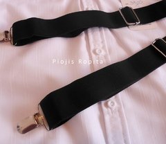 Conjunto set cortejo casamiento camisa blanca bermuda beige tiradores y moño negro - tienda online