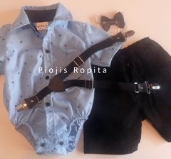 Set fiesta Body Camisa Tiradores Bermuda de gabardina y moño