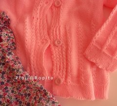 Set conjunto vestido floreado y saquito tejido rosa - tienda online