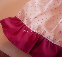 Set conjunto vestido con lunares violeta y saquito tejido blanco - Piojis Ropita Importada