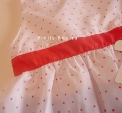 Set conjunto vestido con lunares rojos y saquito tejido blanco - comprar online