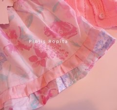 Set conjunto vestido floreado y saquito tejido rosa - comprar online