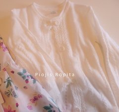 Set conjunto vestido floreado y saquito tejido blanco - tienda online