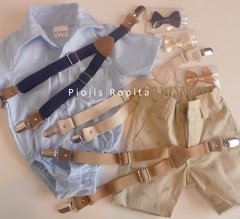 Set conjunto bautismo body camisa bermuda moños y tiradores - comprar online