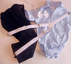 Set conjunto bautismo body camisa oxford pantalon moño y tiradores