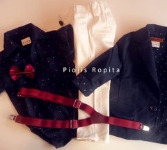 Set conjunto traje bautismo blazer body camisa pantalon moño y tiradores - comprar online