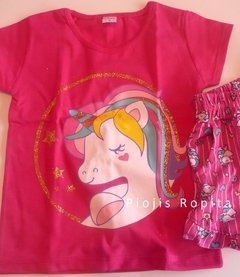 Remera manga corta de Unicornio fuscia