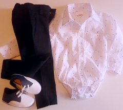 Set conjunto traje bautismo pantalon body camisa con anclas y zapatos