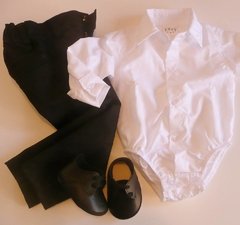 Set conjunto traje bautismo pantalon body camisa blanco y zapatos