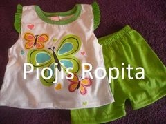 Set Remera Mariposas y Short verde manzana