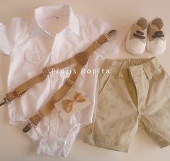 Set conjunto bautismo body camisa bermuda zapatos moños y tiradores - comprar online