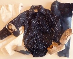 Set conjunto traje bautismo pantalon o jean zapatos y body camisa