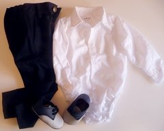 Set conjunto traje bautismo pantalon body camisa blanco y zapatos