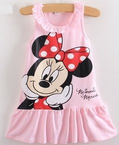 Vestido Playero Importado Rosa de Minnie Mouse con volados en el cuello Verano 2019