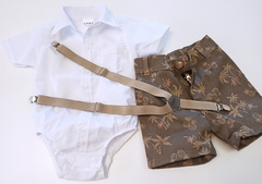 Set fiesta bautismo bermuda marron body camisa blanco y tiradores en internet