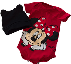 Set disfraz minnie mouse tipo disney body manga corta  y gorro con orejas