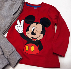 Set conjunto mickey mouse tipo disney remera rojo y pantalon pijama unisex - Piojis Ropita Importada