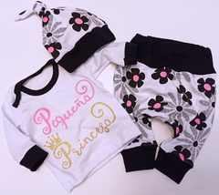 Set conjunto ajuar princesa remera manga larga pantalon y gorro con orejas