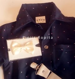 Set conjunto bautismo body camisa pantalon moño y tiradores - Piojis Ropita Importada