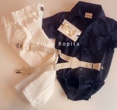 Set conjunto bautismo body camisa pantalon moño y tiradores