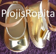 zapatitos guillermina doradas con lazo dorado en eco cuero para bautismo fiesta o casamiento - tienda online