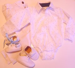 Set conjunto traje bautismo pantalon body camisa blanco con detalles y zapatos