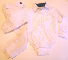 Set conjunto traje bautismo body camisa blanco con detalles y pantalon