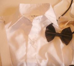 Set conjunto traje bautismo pantalon zapatos body camisa blanco liso moño y tiradores - comprar online