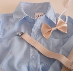 Set conjunto traje bautismo body camisa celeste pantalon moño y tiradores - comprar online