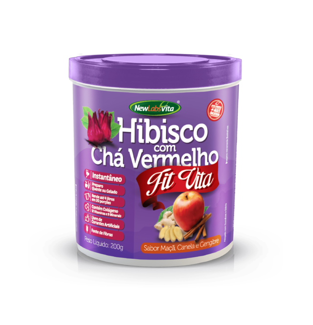 Chá Hibisco & Chá Vermelho - Sabor Maçã, Canela e Gengibre - Fit Vita - 200g (New Labs Vita)