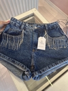 short abanhado escuro c franja em strass