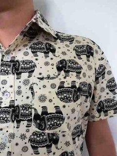 Camisa Estampa Elefante Social Masculina Creme - Pronta! - Phiphi Camisaria - Camisas Estilosas