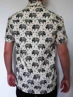 Camisa Estampa Elefante Social Masculina Creme - Pronta! na internet