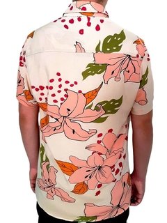 Camisa Estampada Creme Floral Social Viscose Branca Florida - comprar online