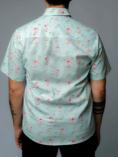 camisa de flamingo azul