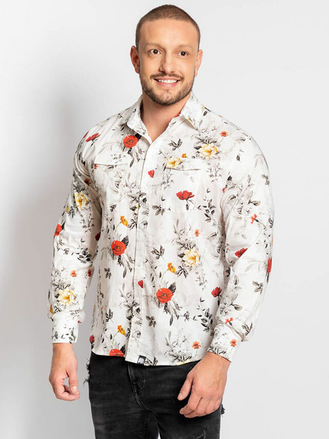 Camisa Floral Branca Phiphi Camisaria