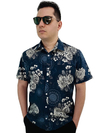 camisa florida azul masculina