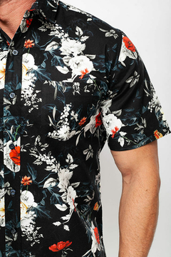 camisa preta estampada masculina