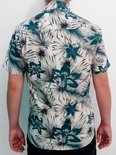 Camisa Estampa Floral Verde Branca Masculina Social Camiseta na internet