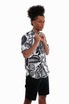 camisa floral branca masculina