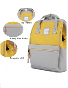 Mochila Himawari USB Cierre Dorado Colores - tienda online