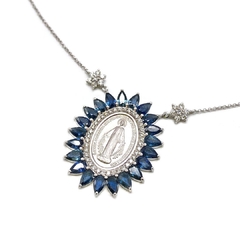 Colar Nossa senhora das graças com safira azul e diamante - comprar online