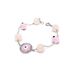 Pulseira olho grego murano quartzo rosa e safira branca - comprar online
