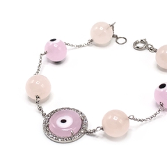 Pulseira olho grego murano quartzo rosa e safira branca na internet