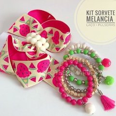 Kit Laço + Pulseiras Sorvete de Melancia