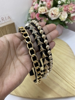 Tiara correntes metal preto com dourado