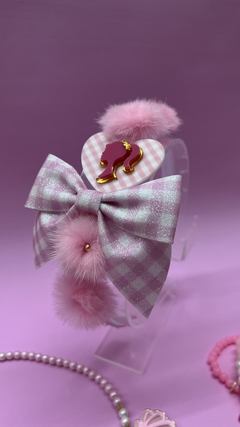 Tiara Barbie Vichy rosa com pompom - comprar online