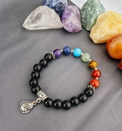 Pulsera 7 Chakras Obsidiana Negra con Dije