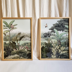 2 cuadros Jardines con animales 50 x 70, sin vidrio, marco kiri - 15% off (Entrega Inmediata)