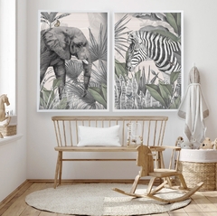 2 cuadros Tanzania Plantas (Elefante y Cebra) 90 x 130, sin vidrio, marco blanco - 50% off (Entrega Inmediata) - comprar online